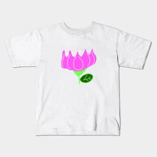 pink lotus green leaves design Kids T-Shirt